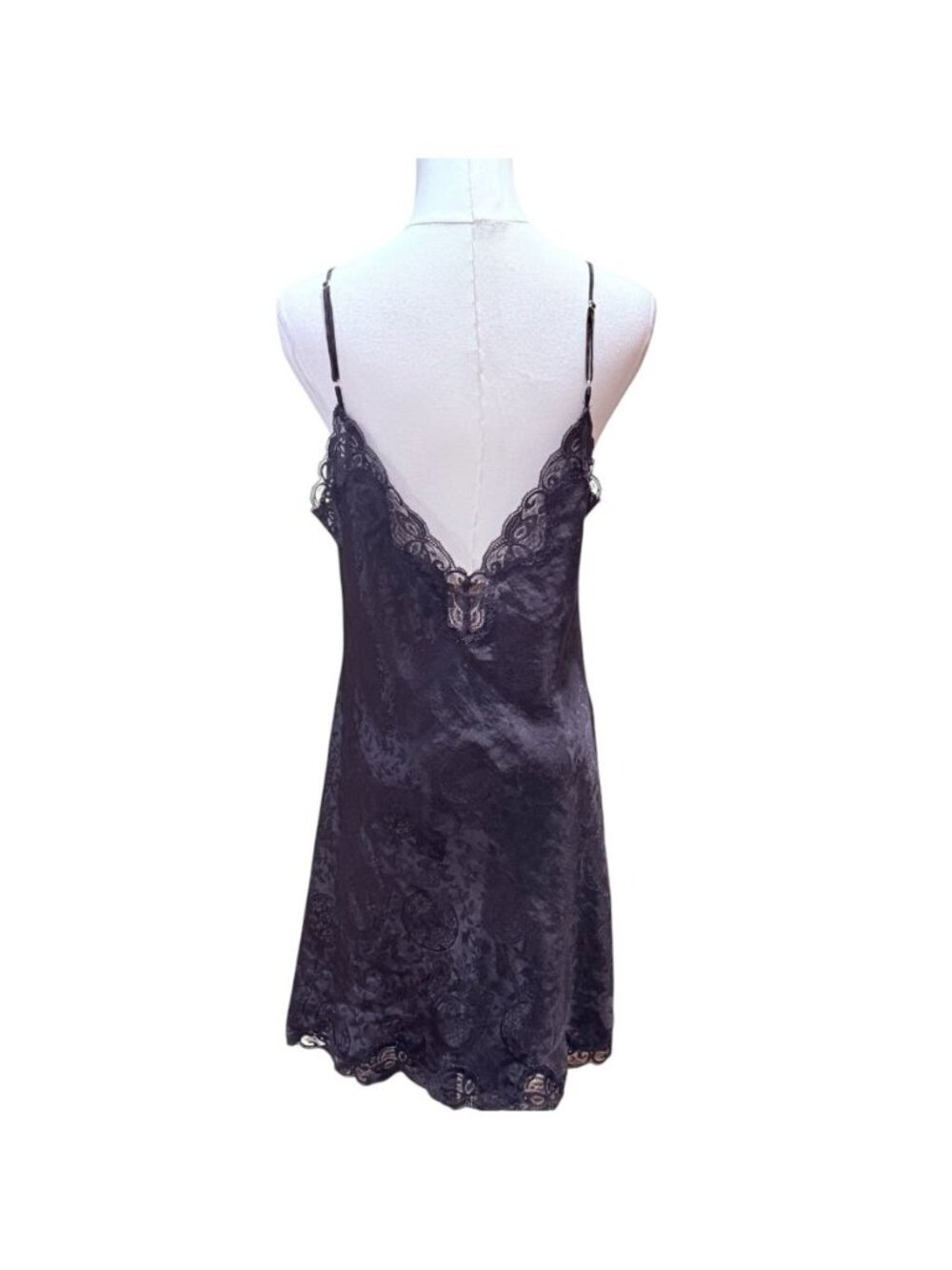 Vintage Victorias Secret Sz M Mini Slip Dress Chemise Black Lace Gold Label - Picture 4 of 8